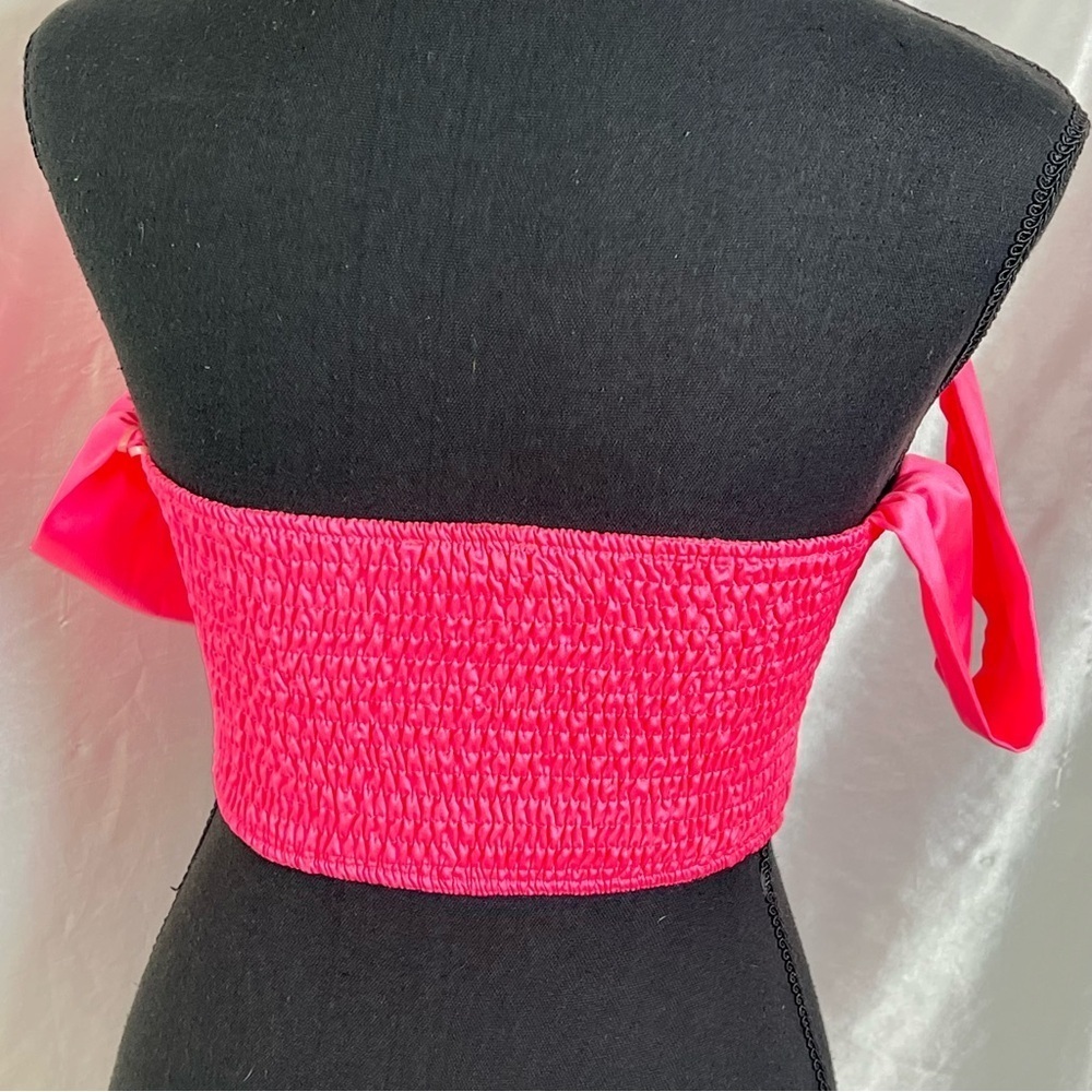 Superdown Neon Pink Off-Shoulder Satin Crop Top | XS | Y2K Party Vibes - Picture 3 of 7